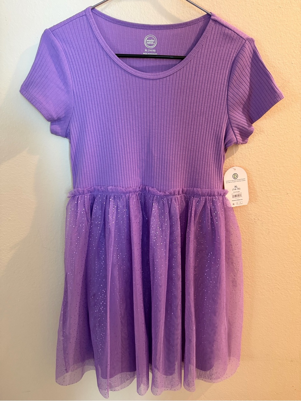 Wonder Nation Girls' Soft Lightweight Lilac Sparkle Tulle Dress Size 14-16